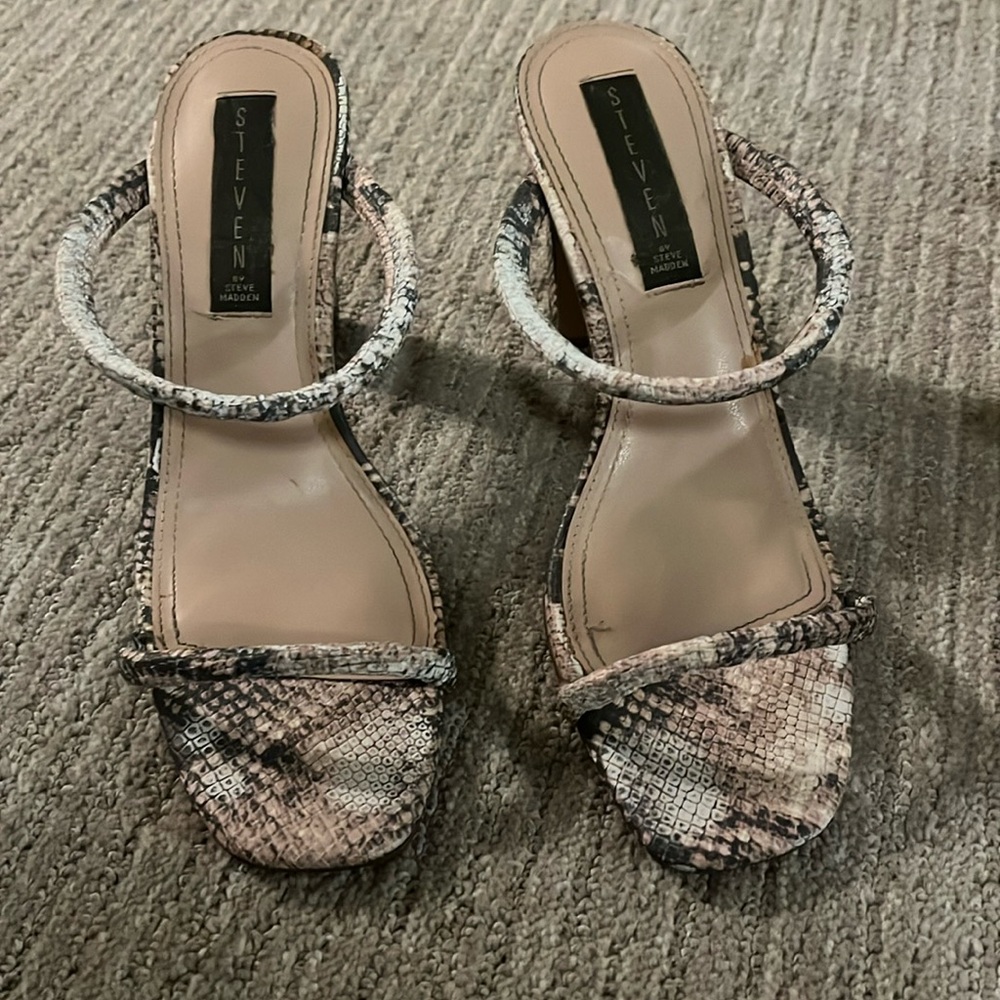 Snake print strappy heels